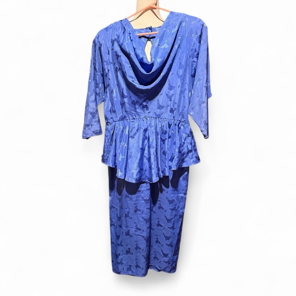 Blue Cowl Neck Peplum Dress